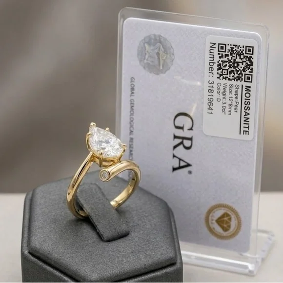 NWT 3CT Pear Cut Moissanite Adjustable Ring - GRA Certified D VVS1 - Picture 3 of 7